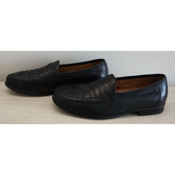 Domani 18-1000 Men's Sz 11M Black Woven Round Toe Dress Slip-On Loafers - Picture 6 of 8